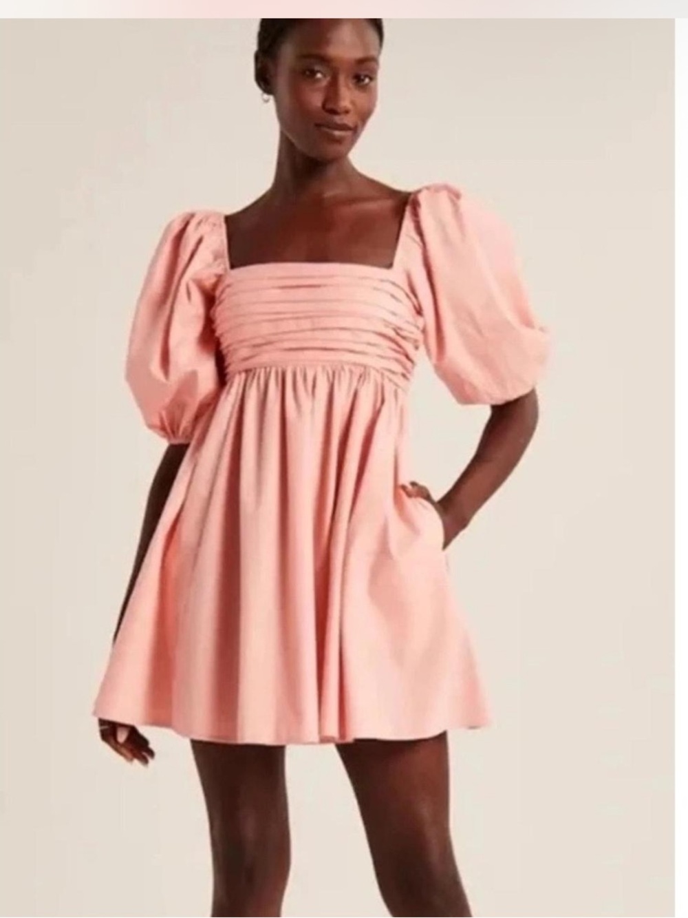 Abercrombie & Fitch Coral Puff-Sleeve Mini Dress